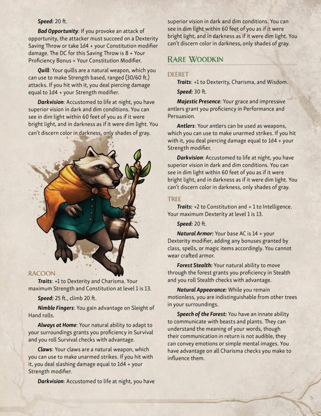 Player options for Forest Animals in 5e: The Woodkin - Image 3