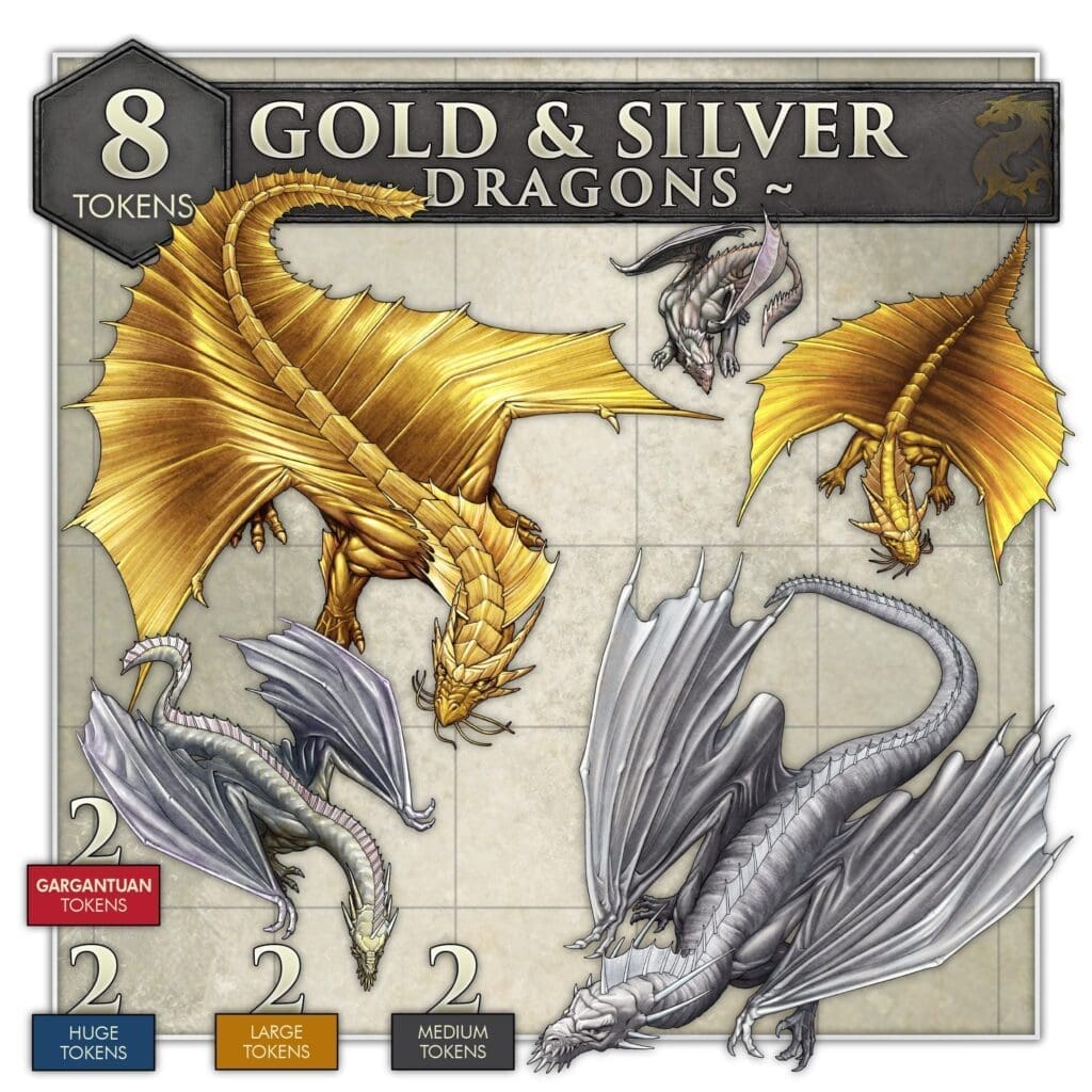 Dragons - Gold & Silver Acrylic Tokens